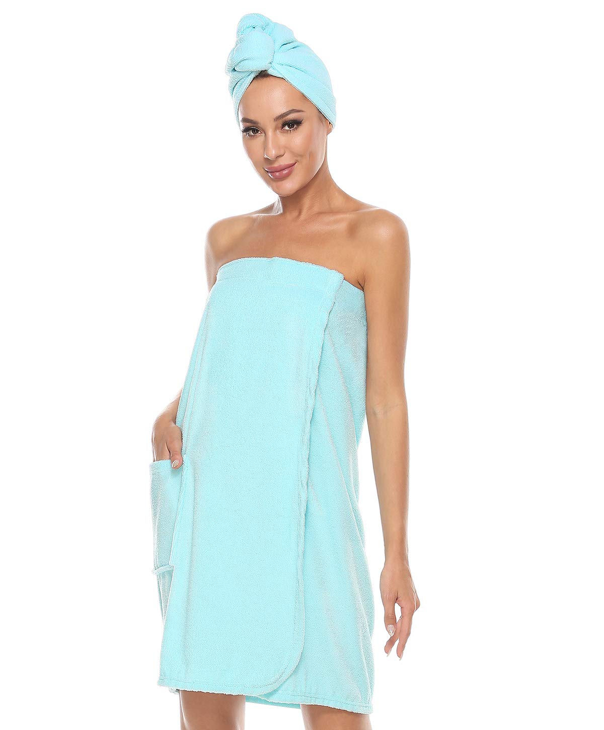 Vislivin Womens Wrap Towel Robe Spa Wraps & Hair Towel Bathrobe Wrap Adjustable Closure Blue XL — image 1