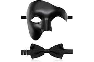 FunMular Masquerade Mask for Men Phantom of The Opera Half Face Mask with Bowtie, Venetian Masks for Halloween Party