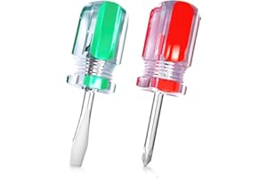 RELUEN 2Pcs Flat & Cross Head Screwdrivers – Mini Screwdriver Set – Pocket Slotted & Cross Repair Tool – Compact Magnetic Tip Hand Tools for Tight Spaces, DIY, Home, Car, Electronics