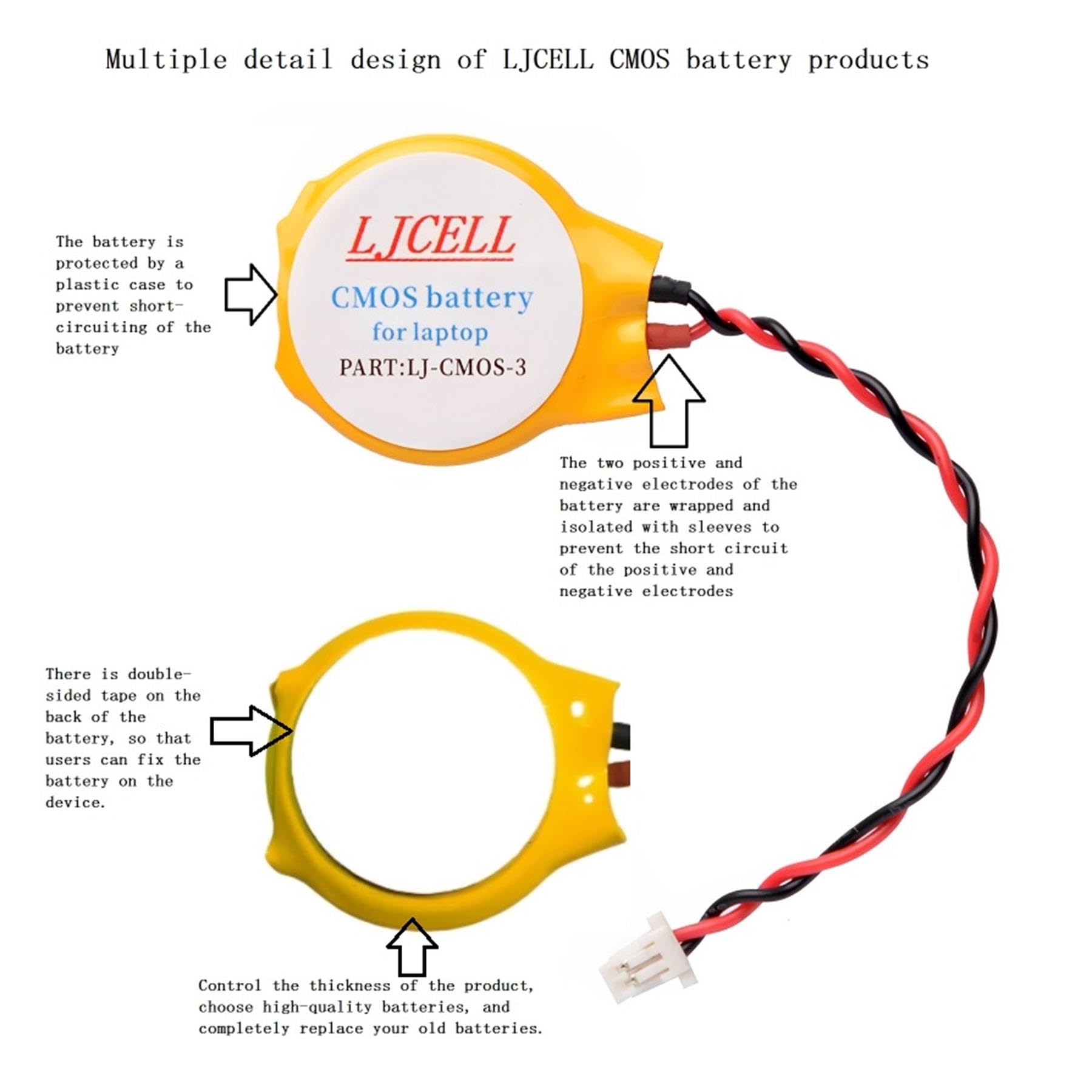 LJCELL CMOS Battery for IBM Lenovo ThinkPad Laptop X1 Carbon 2-nd Carbon 3rd Carbon 4th Carbon 5th Carbon 6th BIOS RTC CR2016 Battery with 2 Wire Cable and Connector