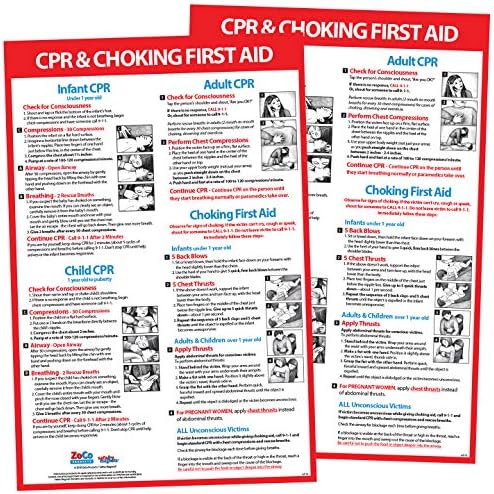 2 Pack: CPR and Choking Posters - Choking Posters for Restaurant - Choking First Aid Poster - CPR Instructions - CPR Wall Charts - CPR Posters Laminated, 12 x 18 Inches