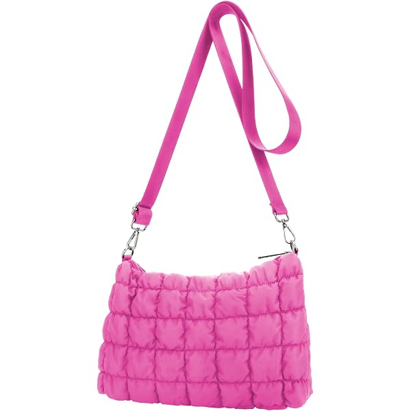 WiseBoy Quilted Crossbody Bag For Women - Puffy Cotton Shoulder Bag With Wide Strap, Neutral Color