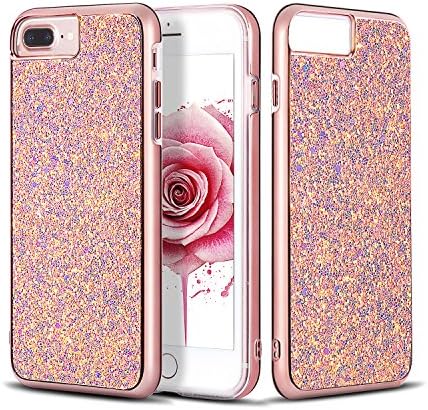 iPhone 8 Plus Case, iPhone 7 Plus Case, Glitter Sparkly Dual Layer Hard PC Cover with Soft TPU Inner Shell Protective Case for Apple iPhone 8 Plus/7 Plus/6s Plus/6 Plus 5.5 Inches (Rose Gold)