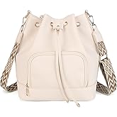AFKOMST Drawstring Bucket Bag for Women Medium Spring and Summer Purse Hobo Handbag with Crossbody Guitar Strap | Fit 11" Pad, A5 Notebook, Long Wallet, Soft Vegan Leather