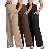 Oakgarden 3 Pcs Maternity Sweatpants Over The Belly Pregnancy Straight Wide Leg Elastic Drawstring Pants Joggers with Pockets