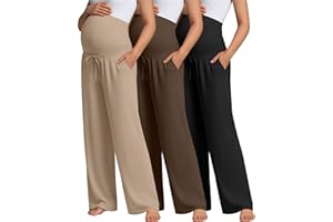 Oakgarden 3 Pcs Maternity Sweatpants Over The Belly Pregnancy Straight Wide Leg Elastic Drawstring Pants Joggers with Pockets