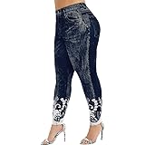 Jean Leggings for Women Plus Size Butterfly Printed Denim High Waisted Yoga Pants Stretch Jean Look Jeggings Tights
