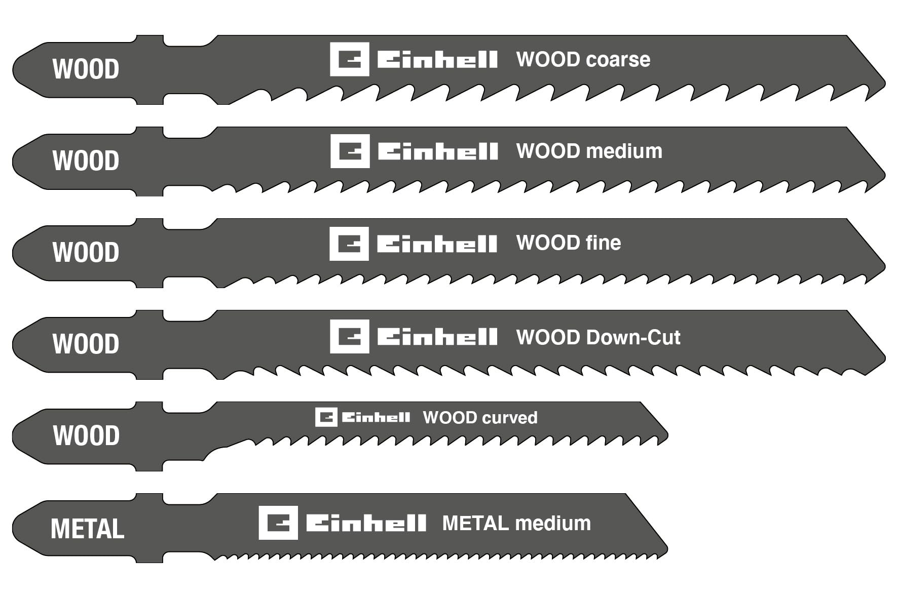 Original Einhell 10 Piece Jigsaw Blade Set (Jigsaw Accessory, T Shank, for Wood and Metal, Includes Storage Box)