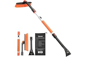 AstroAI 47.2" Ice Scraper and Extendable Snow Brush for Car Windshield with Foam Grip and 360° Pivoting Brush Head for Christ