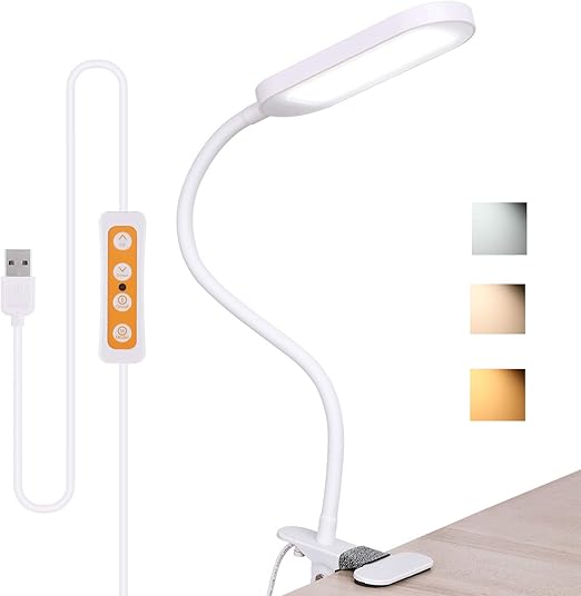 Amazon クリップライト Led デスクライト 3段調色 暖色 昼光色 白色 10段調光 Usb式 800ルーメン 360 回転 長寿命時間 省エネ 明るい 目に優しい 卓上ライト 読書灯 デスクスタンド テーブルライト ナイトライト 白い Harmiey 屋内照明