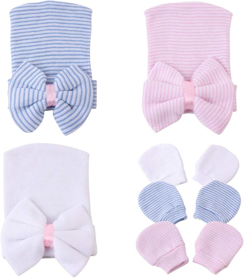 Upeilxd Newborn Hospital Hat Infant Baby Hat Caps with Bow Soft Cute Nursery Beanie Hat