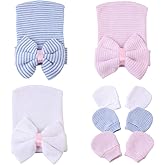 upeilxd Newborn Hospital Hat Infant Baby Hat Caps with Bow Soft Cute Nursery Beanie Hat