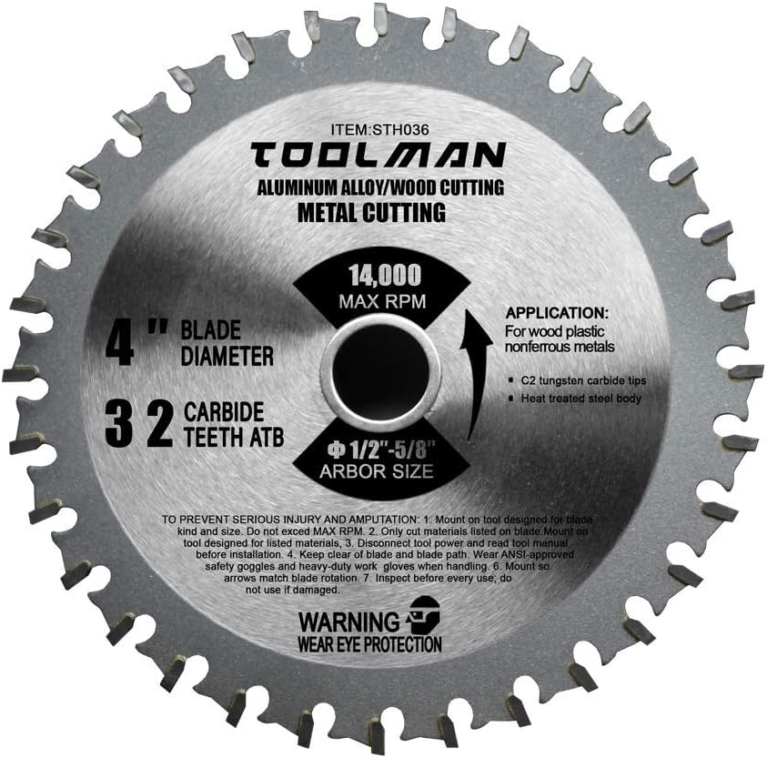 Lion Tools STH036 Toolman Premium Multifunctional Carbide-Tipped Circular Saw Blade Universal Fit 4" 32T For Metal Aluminum Steel & wood works with DeWalt Makita Ryobi SKIL Bosch