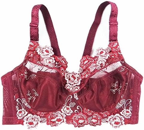 DELENNI Summer large size embroidery sexy ultra-thin bra push up adjustment bra 42-48 C D E F G H (110H=48G, Wine red)