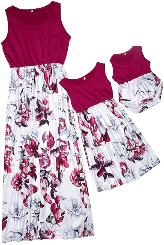 Amazon Com Mommy And Me Dresses Summer Boho Floral Print Maxi