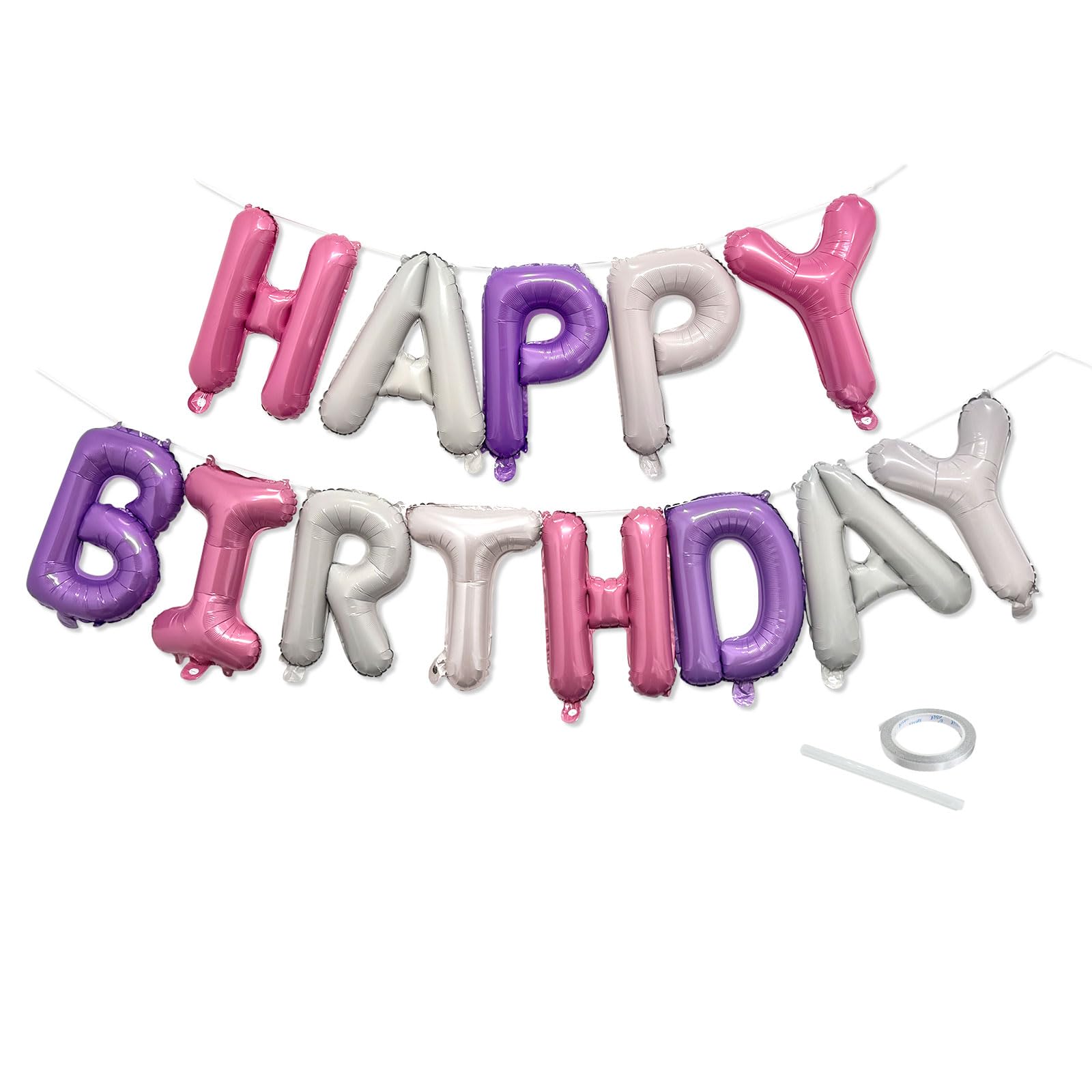 Photo 1 of Pink Purple Happy Birthday Balloon Banner Set -16 Inch Foil Letters Balloons, Reusable Birthday Decorations and Party Supplies, Suitable for Men and Women's Birthday Decorations?Party Backdrop