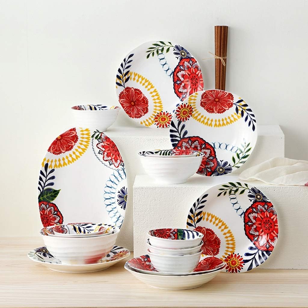 Dinnerware set Japanese-style Ceramic Household Plates and Bowls Sets chopsticks dinner dish,Gift for Marry,Birthdays & Xmas (Size : 22 pieces)