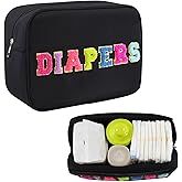Portable Small Diaper Bag, Chenille Letter Diaper Caddy Organizer Pouch Newborn Baby Essentials Must Haves for Nursery Changing Table, Black Waterproof Diaper Pail Baby Shower Gifts for Mom To Be