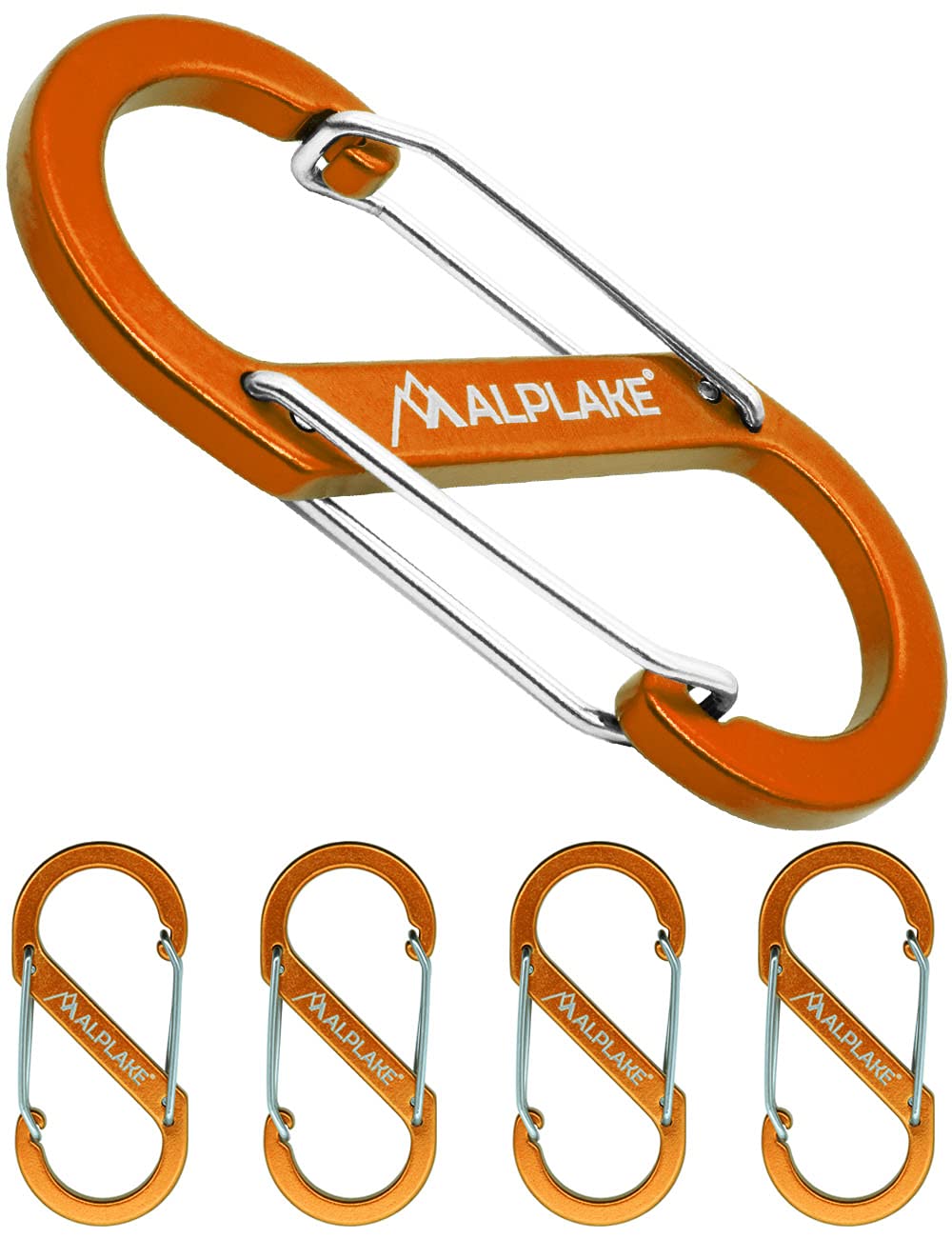 ALPLAKE Set of 4 Material Carabiners, Double Carabiner, S-Shape 88 x 40 mm, Orange