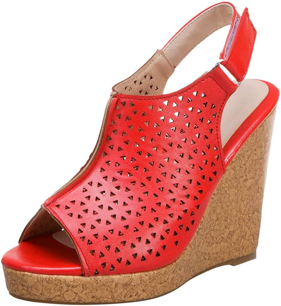HAALIFE ◕‿ Sexy High Heels Women's Wedges Shoes Vintage Leather Hollow Platform Summer Wedges Sandals