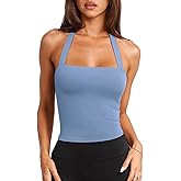 LASLULU Womens Sexy Halter Sports Bra Workout Tops Wirefree Sleeveless Gym Yoga Tank Tops Y2k Casual Crop