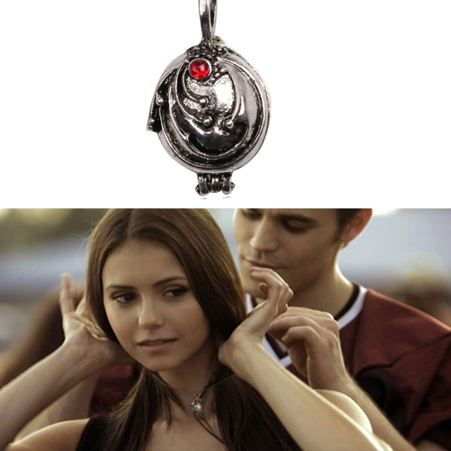 YouU 2 Pcs The Vampire Diaries Elena Gilbert Opening Vervain Locket Pendant Necklace and Daywalking Katherine Necklace Pendant Charm Necklace-Royal Blue with Transparent Box: Clothing