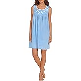 YOZLY Cotton Nightgowns for Women Sleeveless Nightdress Embroidery House Dress with Pockets S-XXXL