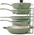 Pan Organizer for Cast Iron Skillets, Griddles and Pots - Heavy Duty Pan Rack - Holds Up to 50 LBS- Horizontal or Vertical Use - Durable Steel Construction - Green 12.2 Inch - No Assembly Required