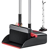 Broom and Dustpan Set with 48.8" Long Handle, 180° Rotating Stand-Up Dustpan & Comb Teeth - Lightweight Sweeping Combo for Ho