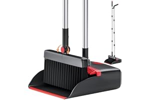Broom and Dustpan Set with 48.8" Long Handle, 180° Rotating Stand-Up Dustpan & Comb Teeth - Lightweight Sweeping Combo for Ho