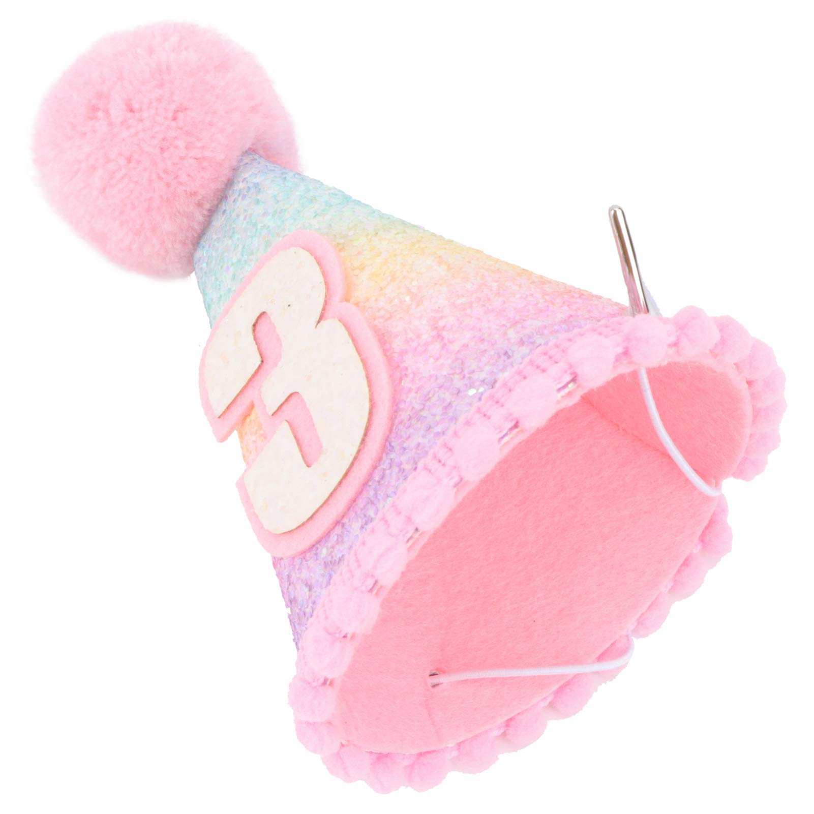 Amosfun Adorable Baby Birthday Cap Birthday Gradient Colors Hats Fur Ball Hat Rainbow Crown Hat Party Cap (3 Years)