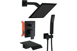 JOYWELL Shower Faucet Set Matte Black Rain Shower System with Tub Spout,8 Inch Shower Head and Handheld Bathtub Shower Faucet