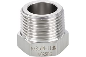 Rebower 1 Pack 304 Stainless Steel Male to FeMale Adapter, 1" Male NPT x 3/4" FeMale NPT Hex Bushing Reducer for Industrial, Automotive, Fluid Transfer, Home Gardening, Water Treatment