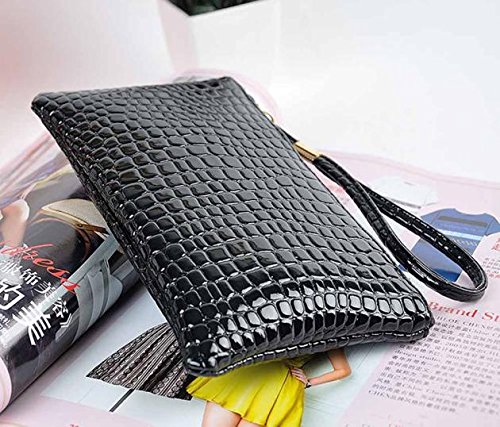 Bolayu Wallet Sexy Women Crocodile Leather Clutch Handbag Bag Coin Purse Crocodile Texture Coin Purse Hand Bag (Black)