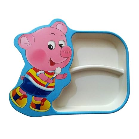 Shoppertize Organic Bamboo Fibre Cutlery, Baby Feeding Plate, Children Tableware - (2 Plates) Multicolour