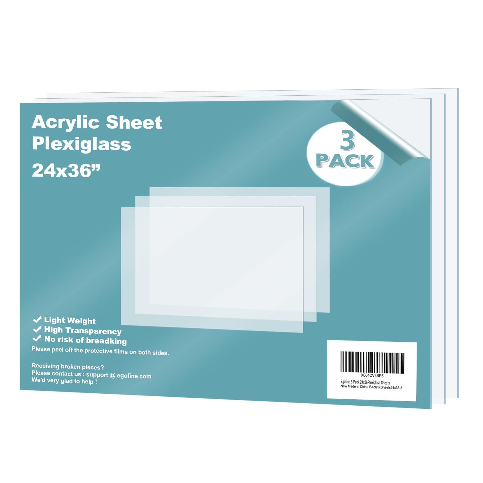 Egofine Plexiglass Sheets Acrylic Sheets 3 Pack of