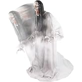 Haunted Hill Farm 5.9-Ft. Motion-Activated Animatronic Lurching Woman | 5.9-Ft Lurching Woman by Tekky, Motion-Activated Lights and Sound, Indoor or Outdoor Creepy Decoration