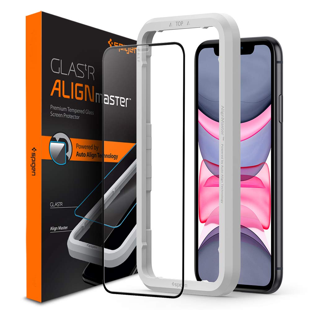 Spigen AlignMaster Full Coverage Tempered Glass Screen Protector for iPhone 11 and iPhone XR - 1 Pack