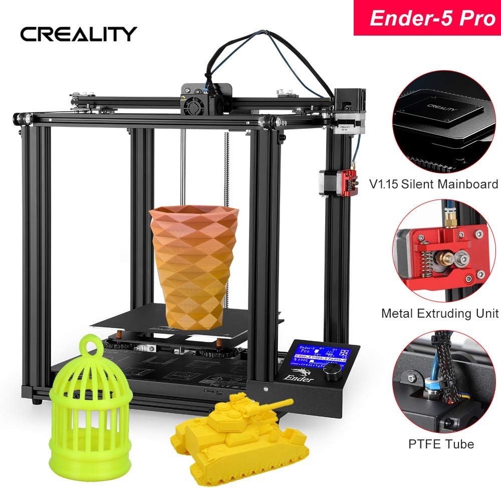 Deofficially Creality 3D High Precision Ender-5 Pro 3D Printer DIY Kit with Upgrade Silent Motherboard PTFE Tubing Metal Extruder 220*220*300mm Build Volume Resume Printing with 8GB TF Card PLA Sample