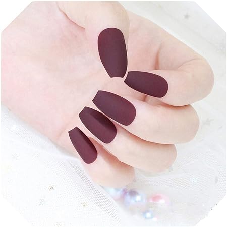 Amazon 24ピースバレリーナ偽爪ヒント棺形マルチサイズ美容フルネイルアートヒント偽爪デザインと長いショート バーガンディ Sexy Enjoy ビューティー 通販
