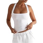 SOLY HUX Women's Square Neck Halter Top Sleeveless Backless Tight Basic Tank Shirts