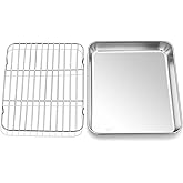 CLRBEATTY Baking Sheet with Rack Set,10.2 Inch Stainless Steel Baking Pan Tray Cookie Sheet with Cooling Racks,Nonstick Bacon Cookie Trays for Cooking Roasting,Dishwasher Safe,Heavy Duty & Easy Clean