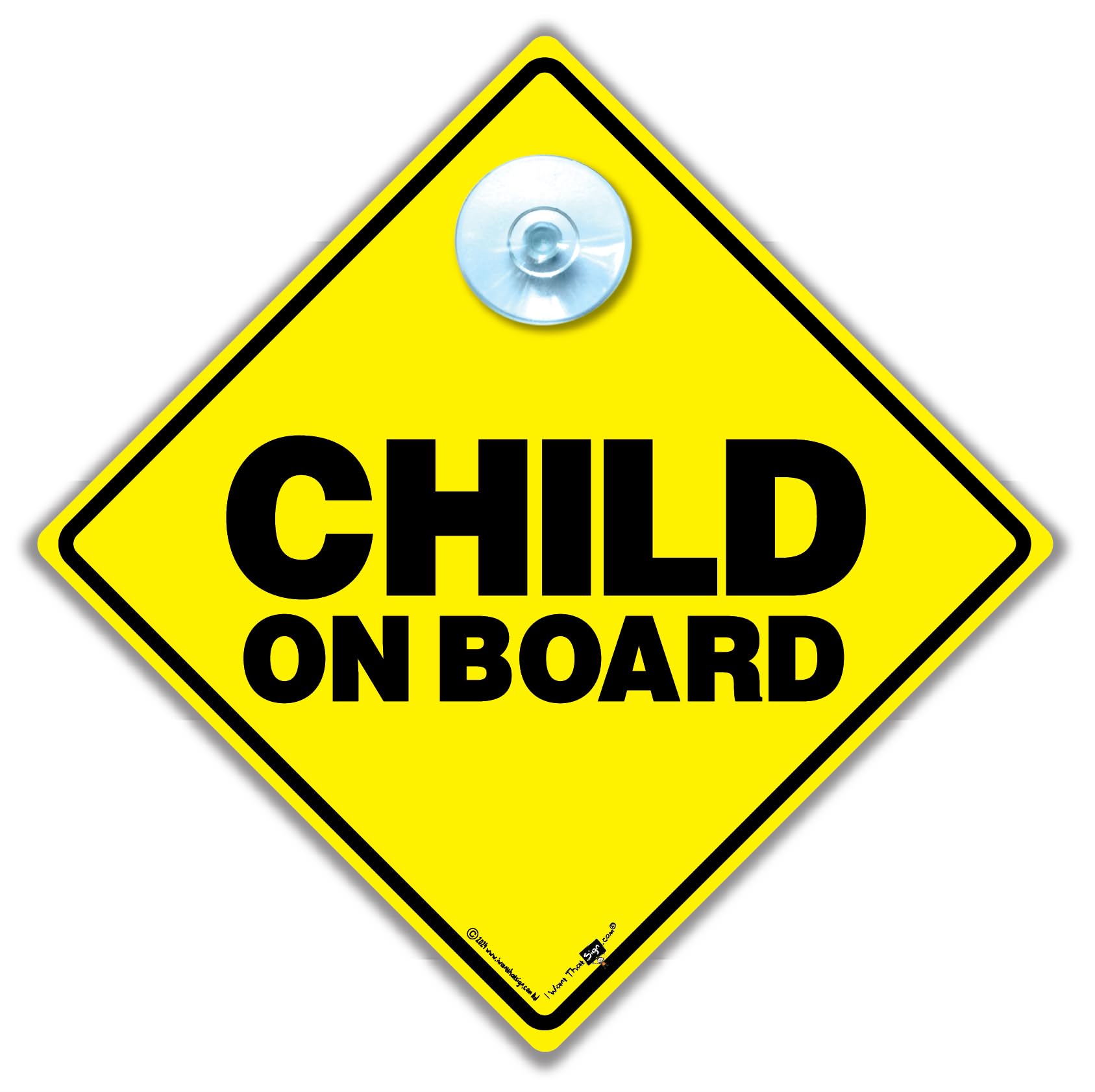 Child On Board Sign - Yellow Baby On Board Sign With Suction Cup Attachment, Grandchild Car Notice - 14 cm x 14cm