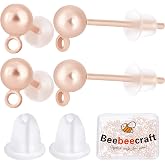 20pcs Real Gold Plated Brass Ball Earring Posts With Hang Loop - 6x4mm Stud Findings