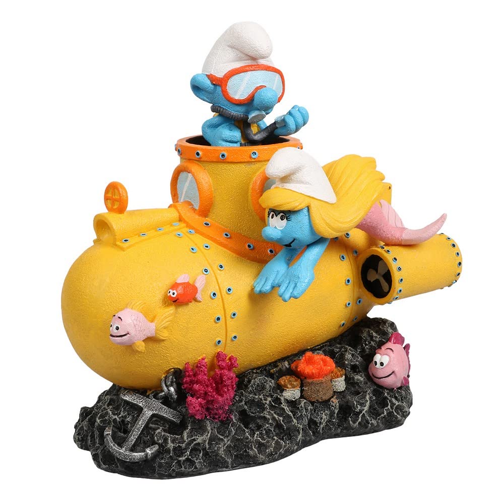 Aqua Della, Underwater Smurfs Figurine 15.7 x 11 x 16 cm, Highly Detailed and Made of Polyester Resin, Non-Toxic and pH Neutral, for Freshwater and Saltwater Aquariums