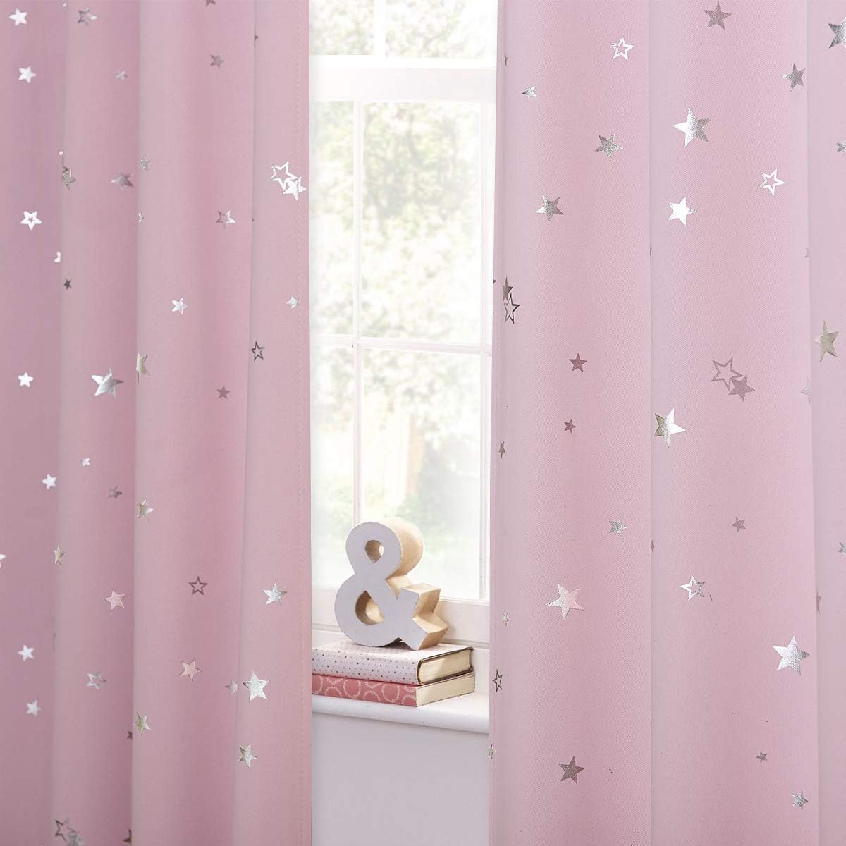 Amazon Pony Dance 箔押し星柄 遮光 カーテン 高密度な生地 三層織り 厚地 目隠し 防音 断熱 部屋飾り おしゃれ リビングルーム 女の子 子ども部屋 2枚組 ピンク 幅100丈110cm カーテン オンライン通販