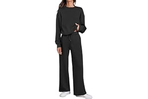 Caracilia Women's 2 Piece Outfits Sweatsuit Fall Crewneck Sweatshirts Wide Leg Pants Lounge Matching Sweat Sets Tracksuit
