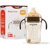Thyseed Spill-Proof Weighted Straw Sippy Cup, Baby Transition Trainer, Soft Silicone Spout, BPA-Free, 6m+, 10 oz, 1 Pack
