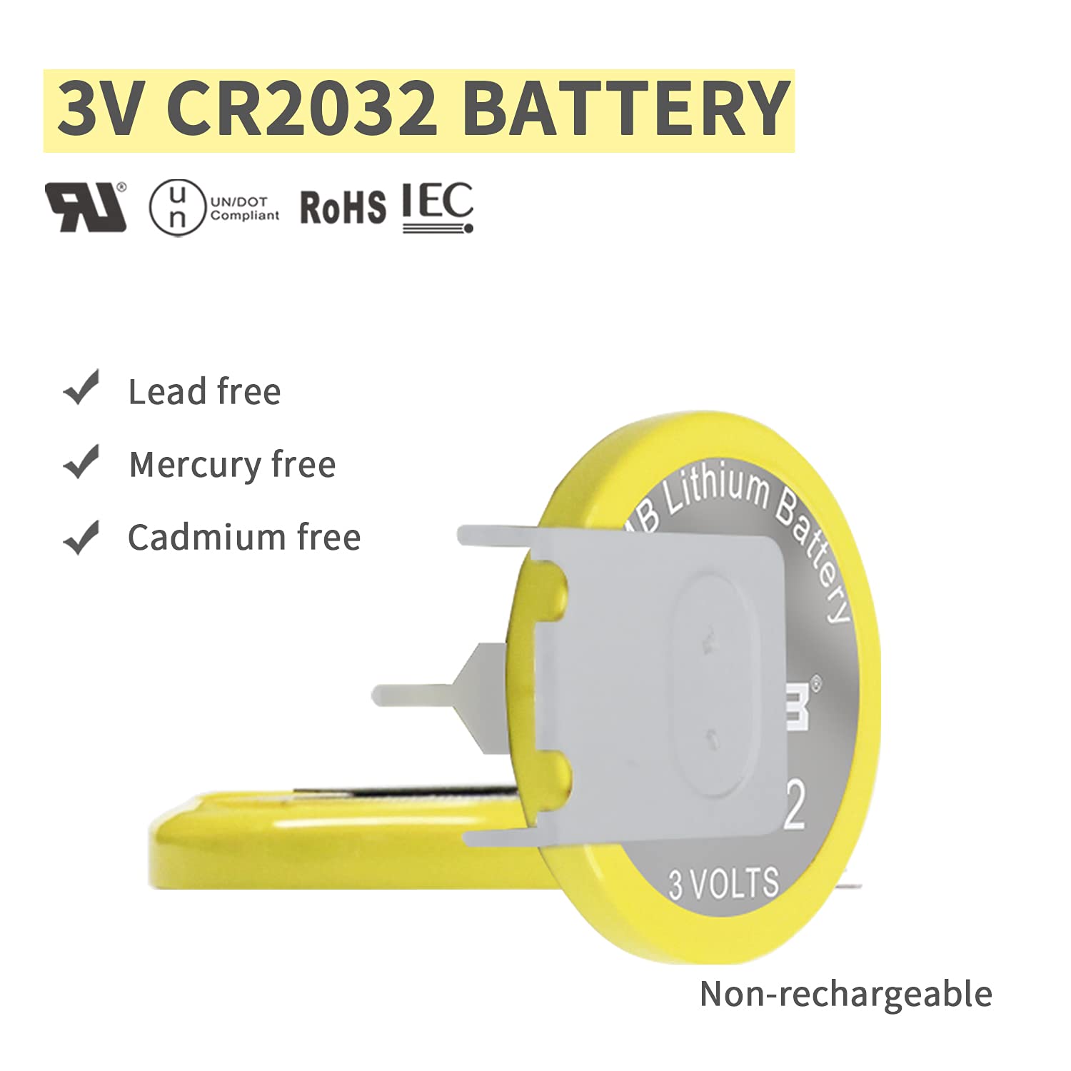 EEMB 10PACK Tabbed CR2032 Battery with Solder Tabs 3V Lithium Battery 2032 Coin Cell Lithium Batteries with Pen Tabs for Sensor Radio Gameboy Battery Replacement