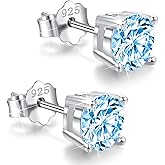 925 Sterling Silver Round-Cut Blue Cubic Zirconia Stud Earrings 3mm-8mm Options, Simulated Diamond CZ Studs Hypoallergenic Jewelry